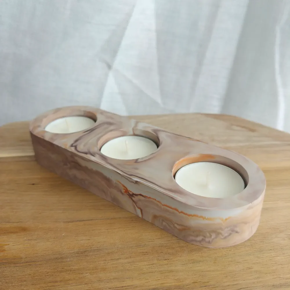 Świecznik tealights potrójny – brązowy marmur